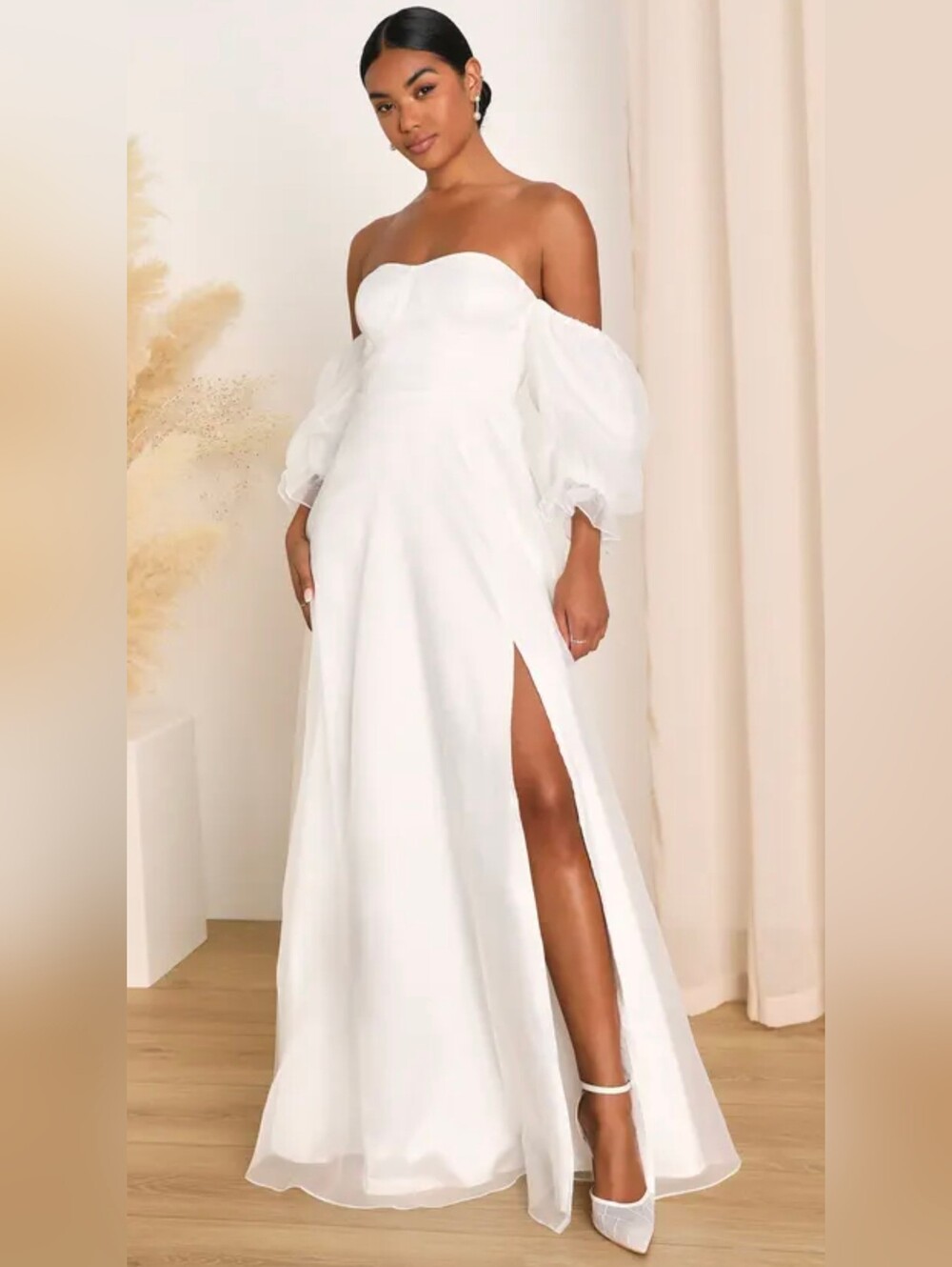Lulus True Excellence White Bustier Off-the-Shoulder Gown Dress